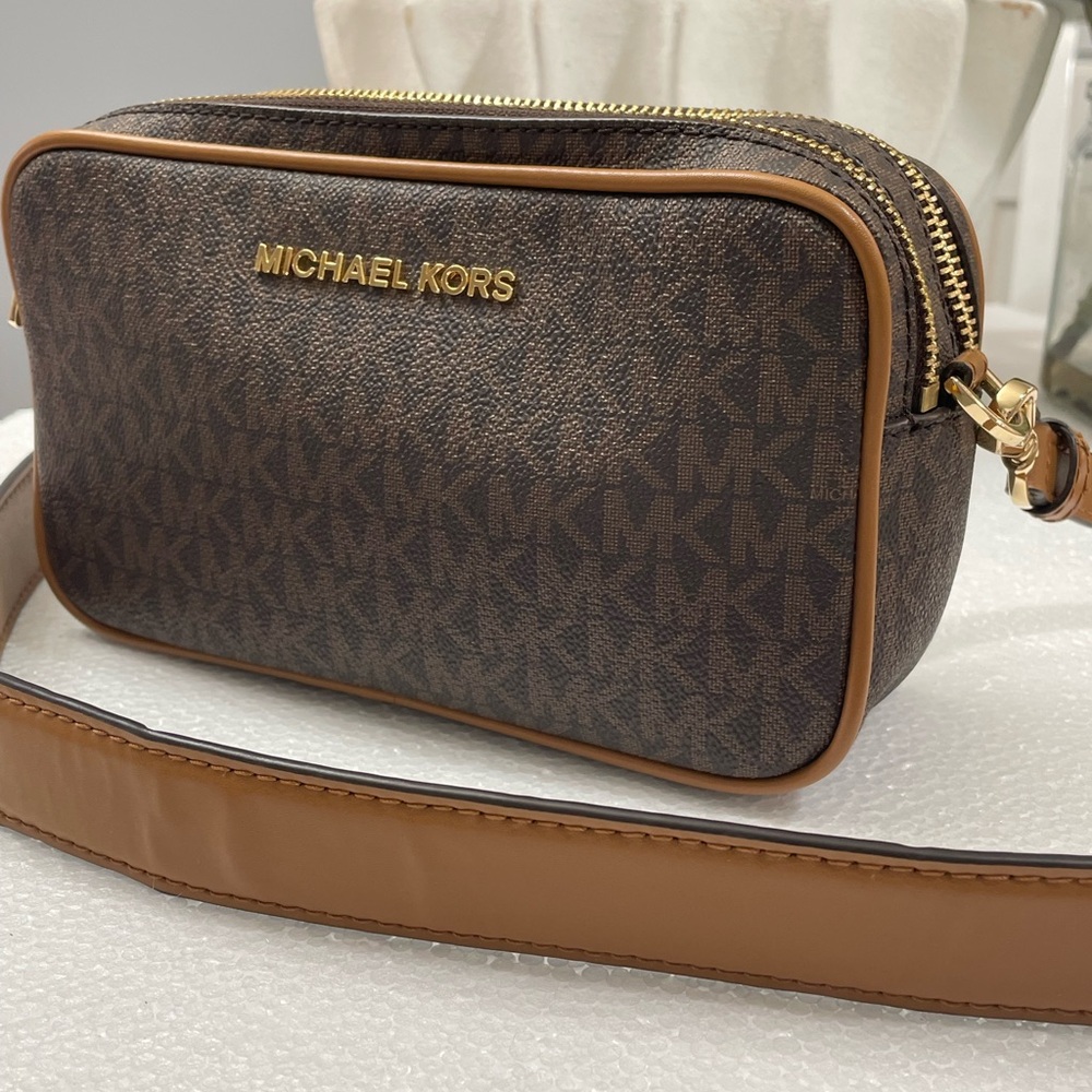 Michael Kors Monogram Crossbody in Brown and Gold - Picture 6 of 13
